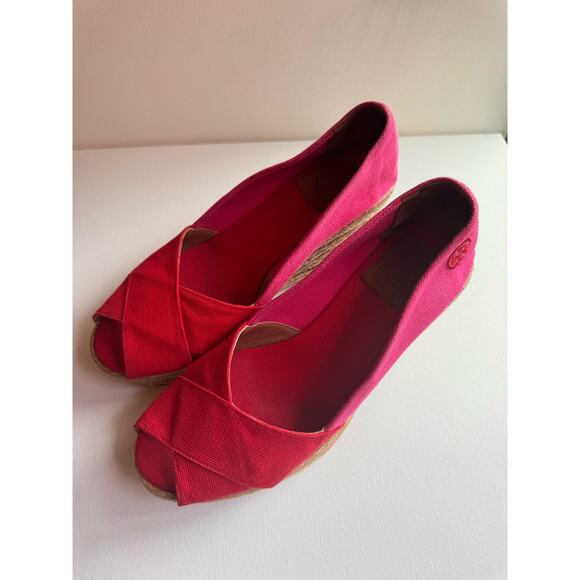 Tory Burch pink and red Filipa Wedge Espadrille size 7 - Picture 4 of 10